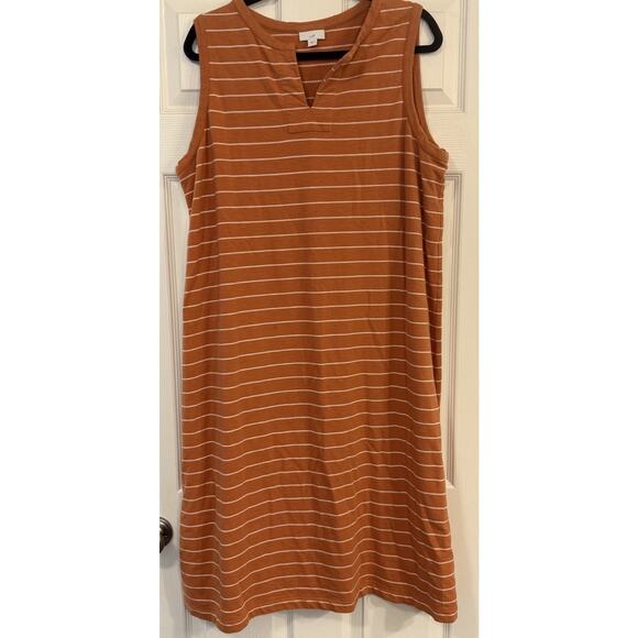 J. Jill Dresses & Skirts - J Jill French Terry Tank Dress XL Orange Striped V-Neck Lounge Casual Vacation